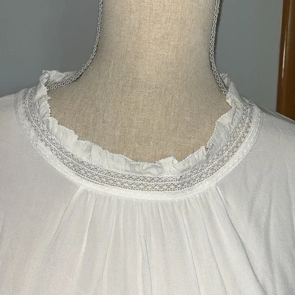 Loft Blouse Women Size XL White Lace Embroidery Vtg Look Classic Academia Cutout - Picture 4 of 10